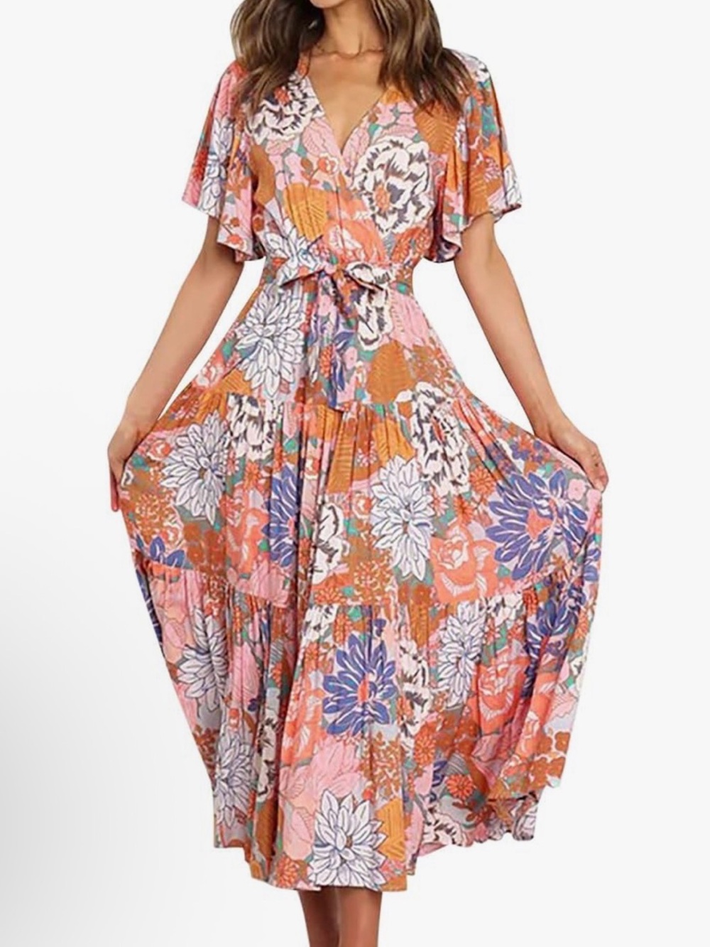 Petal & Pup Boho Floral Tiered Maxi Dress XS EUC
